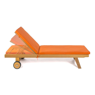 Mallorca 77.56"x23.62" Modern Classic Adjustable Acacia Wood Chaise Outdoor Lounge Chair with Cushion & Wheels - JONATHAN Y